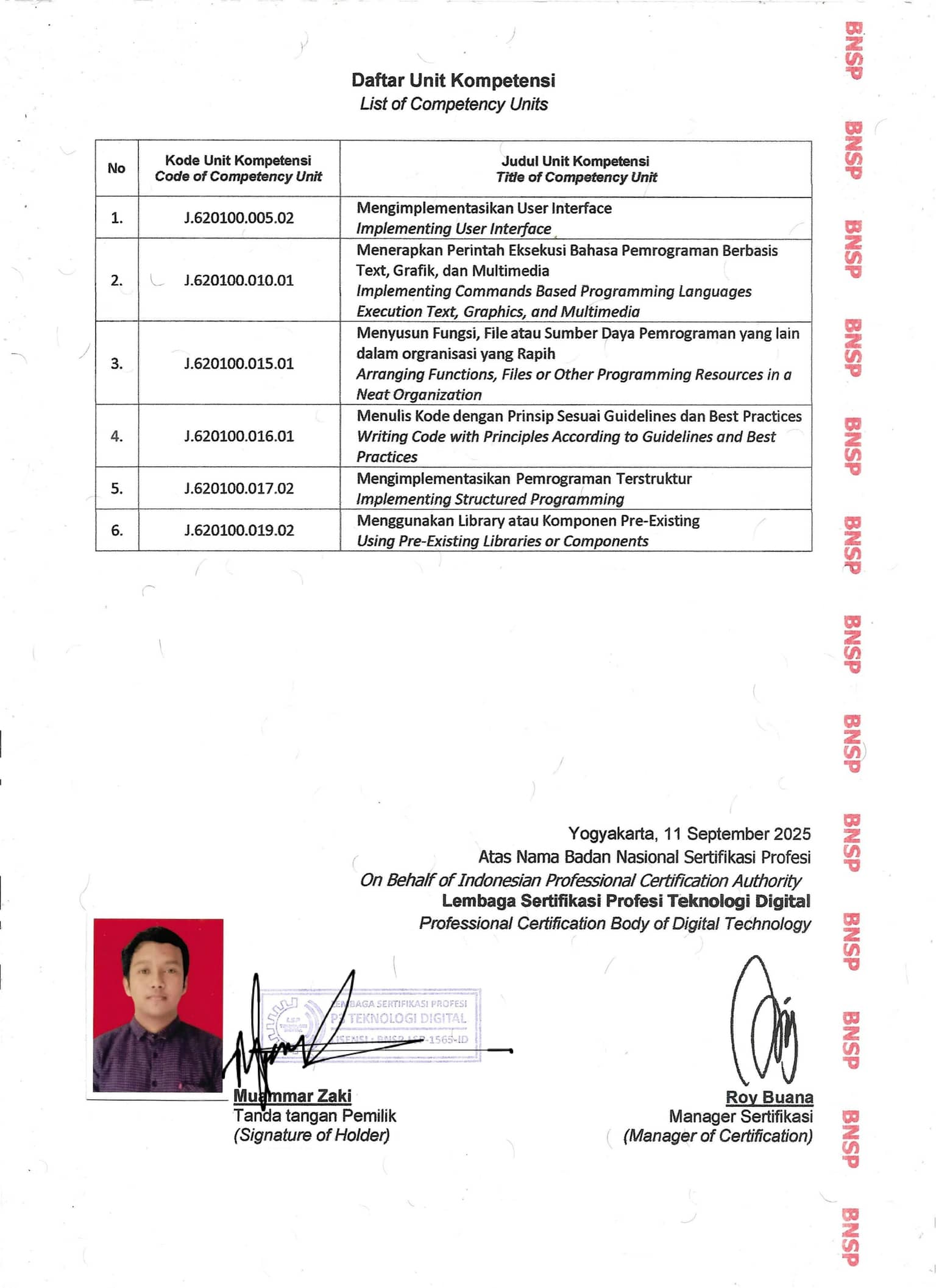 BNSP Junior Web Developer certificate page 2